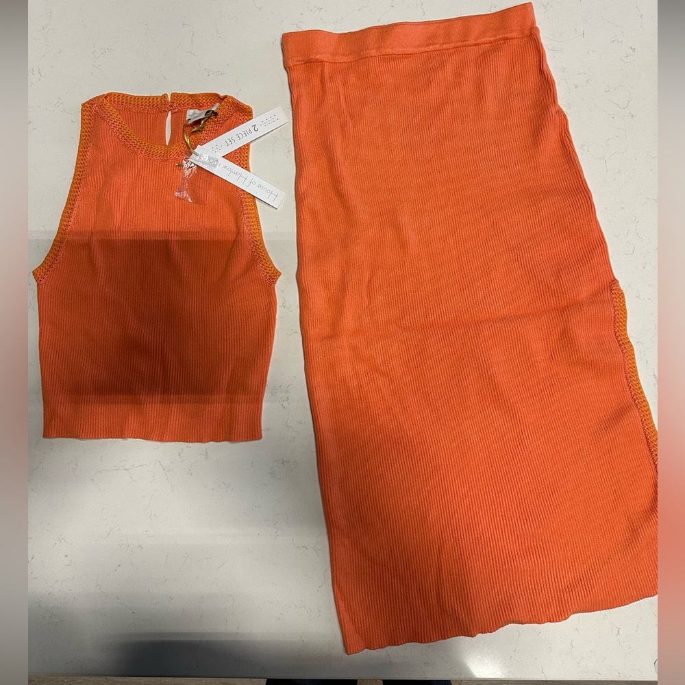 House of Harlow 1960 Bold Orange Knit Skirt Set